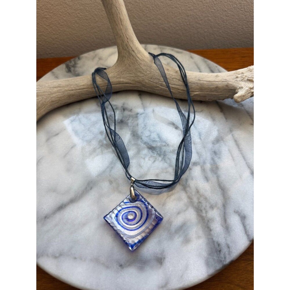 Vintage Blue Swirl Glass Necklace